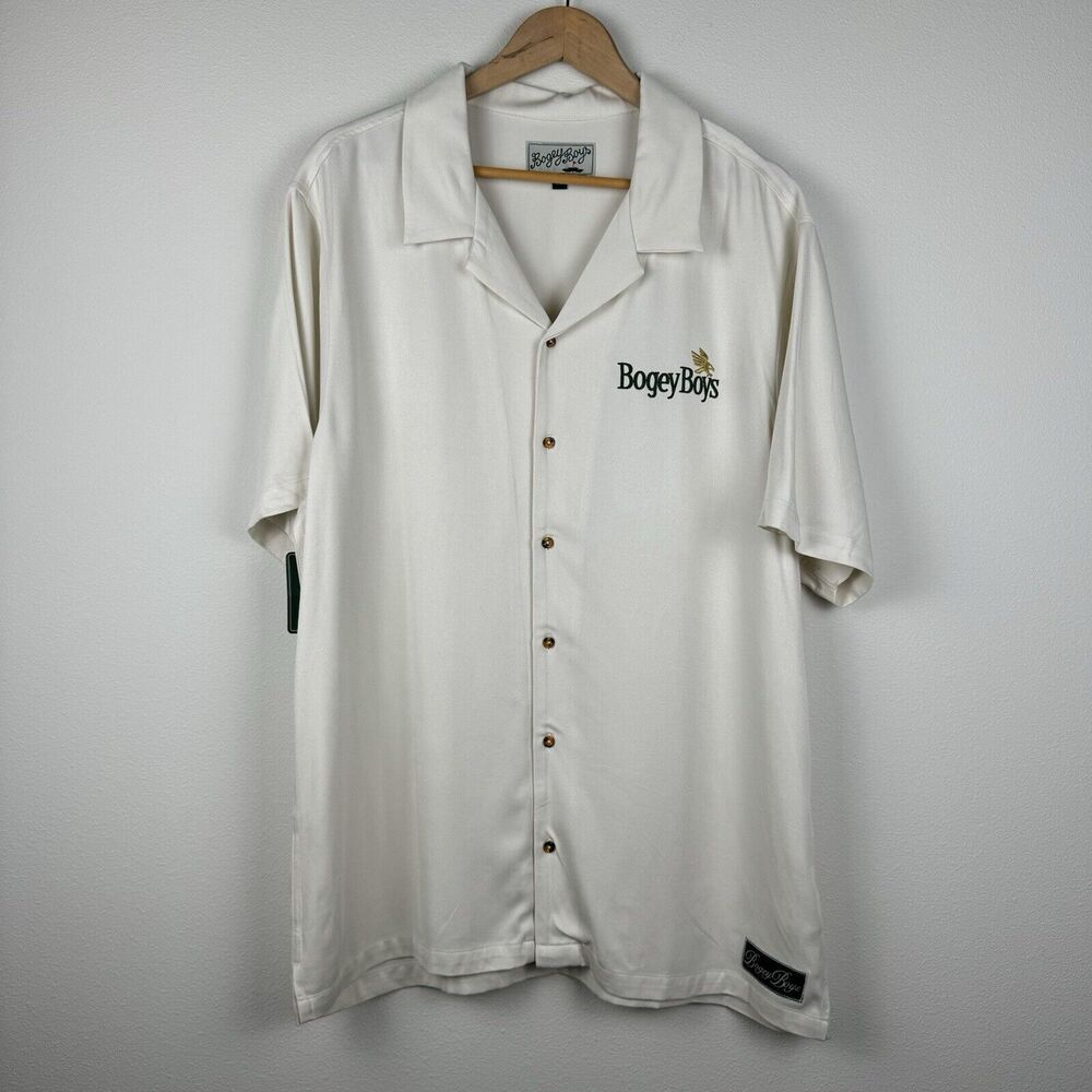 Bogey Boys Grit Button Up Rayon Stretch Shirt Men Large Beige Golf Macklemore